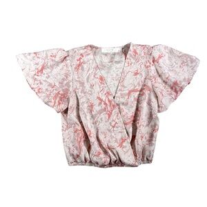 ASTR the Label Women's Flutter Sleeve Surplice Top in Blush Marble Size Small